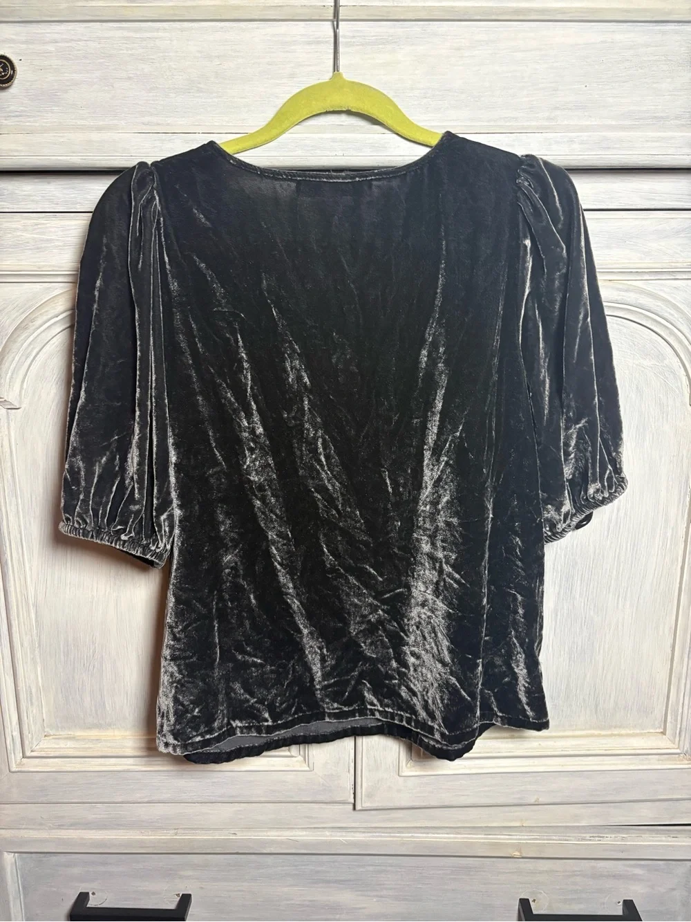 LOFT Grey Crushed‎ Velvet Puff Sleeve Blouse Preppy Office Classic Polished